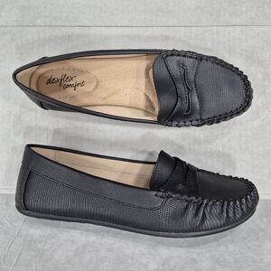 DexFlex Comfort penny loafers women's size 12 black snake embossed vegan leather